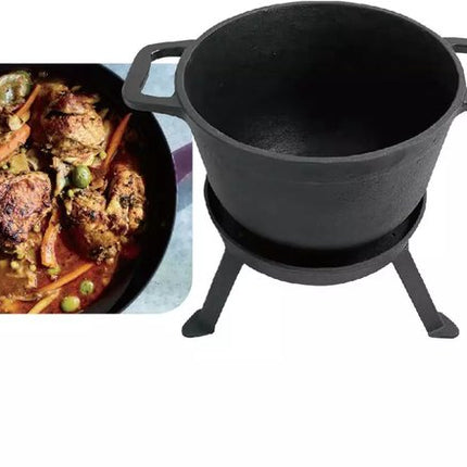 Kinghoff KH1733 Gusseisen-Campingtopfset – 3-in-1 – 8 Liter – Geeignet für Feuer, Herd & Ofen – Inkl. Grilldeckel & Gestell – Camping – Zelten