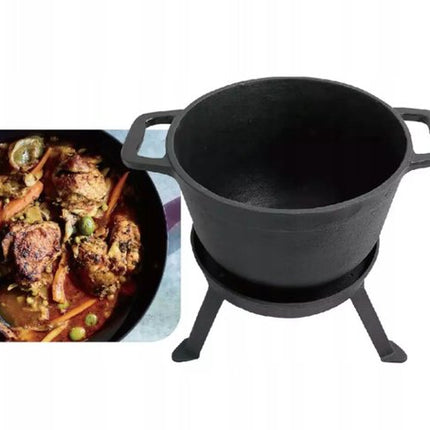 Kinghoff KH1733 Gusseisen-Campingtopfset – 3-in-1 – 8 Liter – Geeignet für Feuer, Herd & Ofen – Inkl. Grilldeckel & Gestell – Camping – Zelten