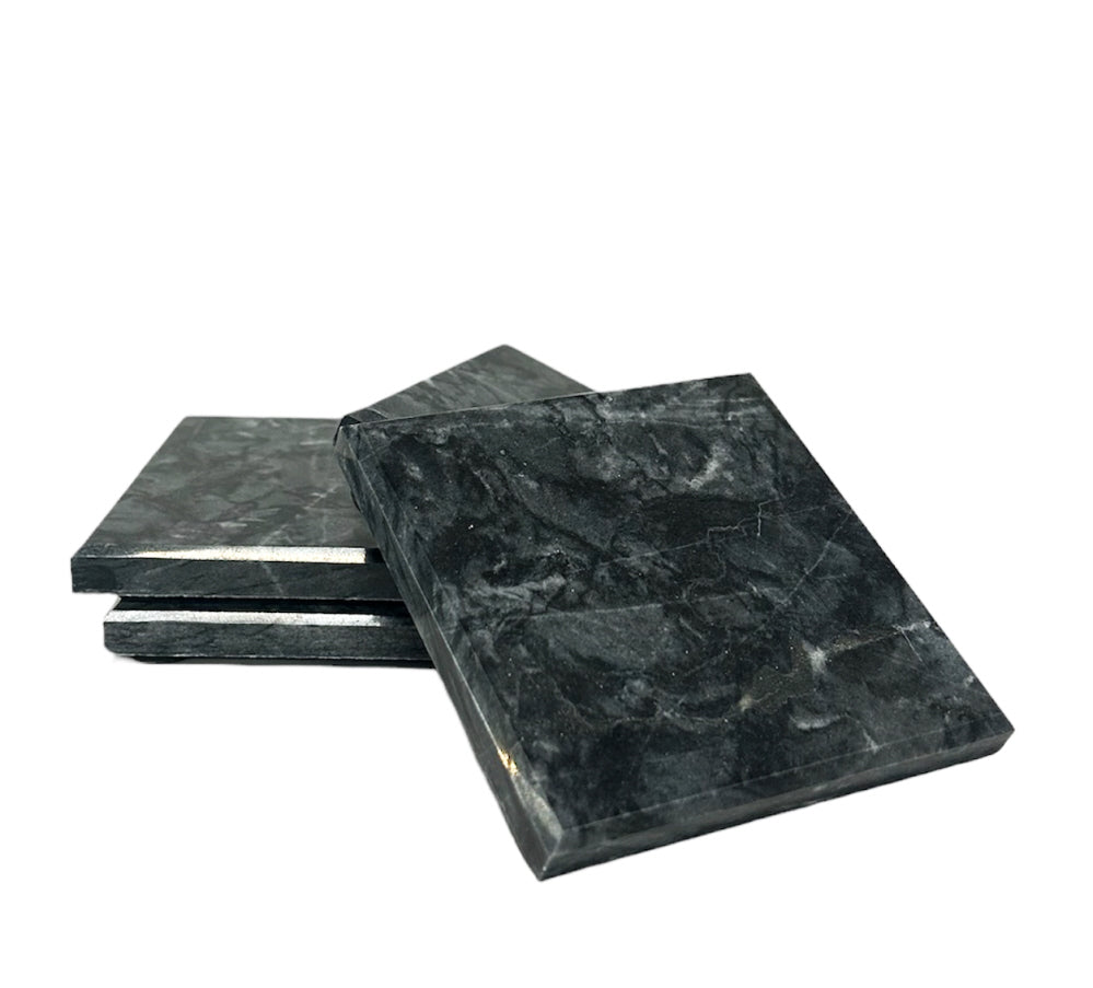 Marmeren onderzetters voor glazen – set van 4, wit, vierkant ca. 10 x 10 cm – foto 2
