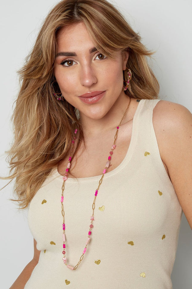 Lange Ketting met Groene Steentjes – Goudkleurig – 90 cm – Verkleurt Niet (Kristal & RVS)