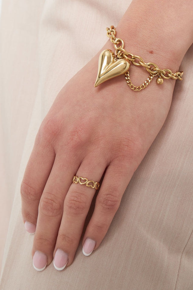 "Love All Over" Zilveren Hartjes Ring - Stainless Steel - One Size - Romantisch Sieraad - 1.20g - Perfect Cadeau