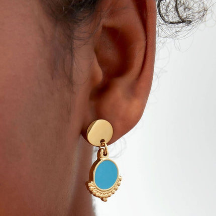 Oorbellen sierlijk met kleur - goud/blauw  - set van 2 - 5x3cm -