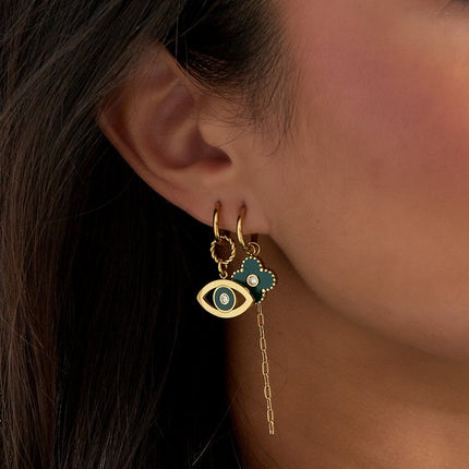 2er-Set Ohrringe Eye Design - Goldfarben mit rosa Emaille & silbernen Strasssteinen - 1,8 x 3,0 cm