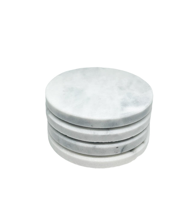 Set aus 4 runden Untersetzern für Gläser D10 cm weißer Marmor