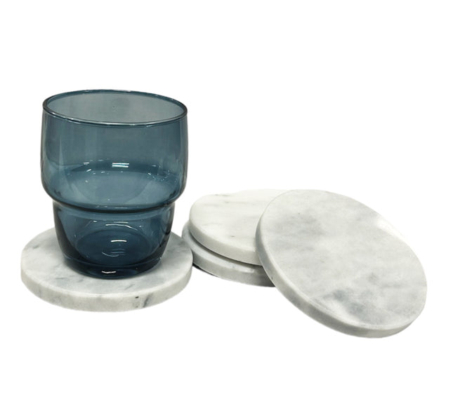 Set aus 4 runden Untersetzern für Gläser D10 cm weißer Marmor