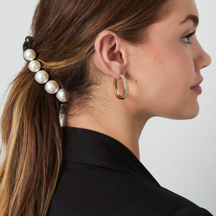 Zwarte Haarklem met Parels – Elegante Haarclip – 10 cm – 5 Parels per Kant