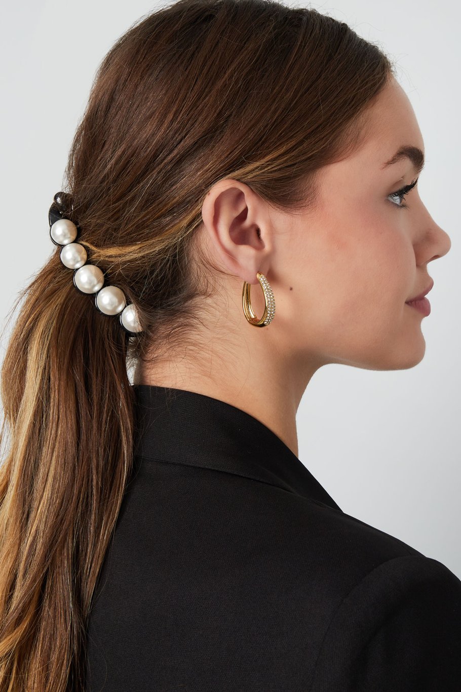 Pince à Cheveux Noire avec Perles – Barrettes Élégantes – 10 cm – 5 Perles par Côté