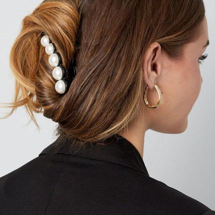 Zwarte Haarklem met Parels – Elegante Haarclip – 10 cm – 5 Parels per Kant