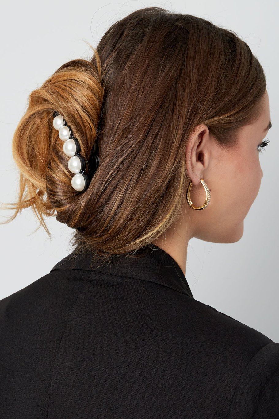 Pince à Cheveux Noire avec Perles – Barrettes Élégantes – 10 cm – 5 Perles par Côté