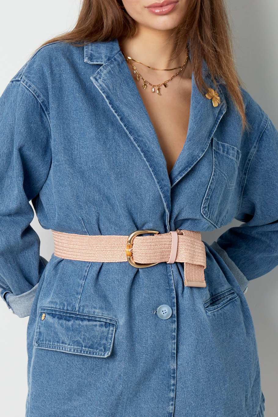 Damesriem roze/zalm met goudkleurige gesp – polyester, universele maat – foto 2