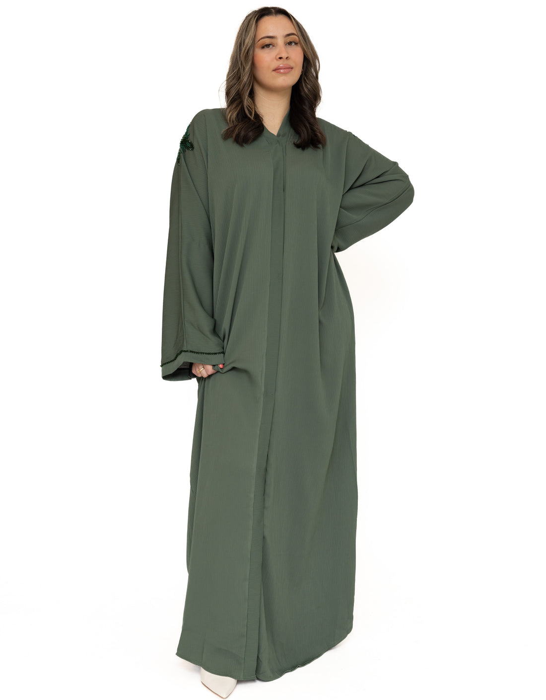 Groene Dubai abaya in kimonostijl – maten 56, 58 en 60