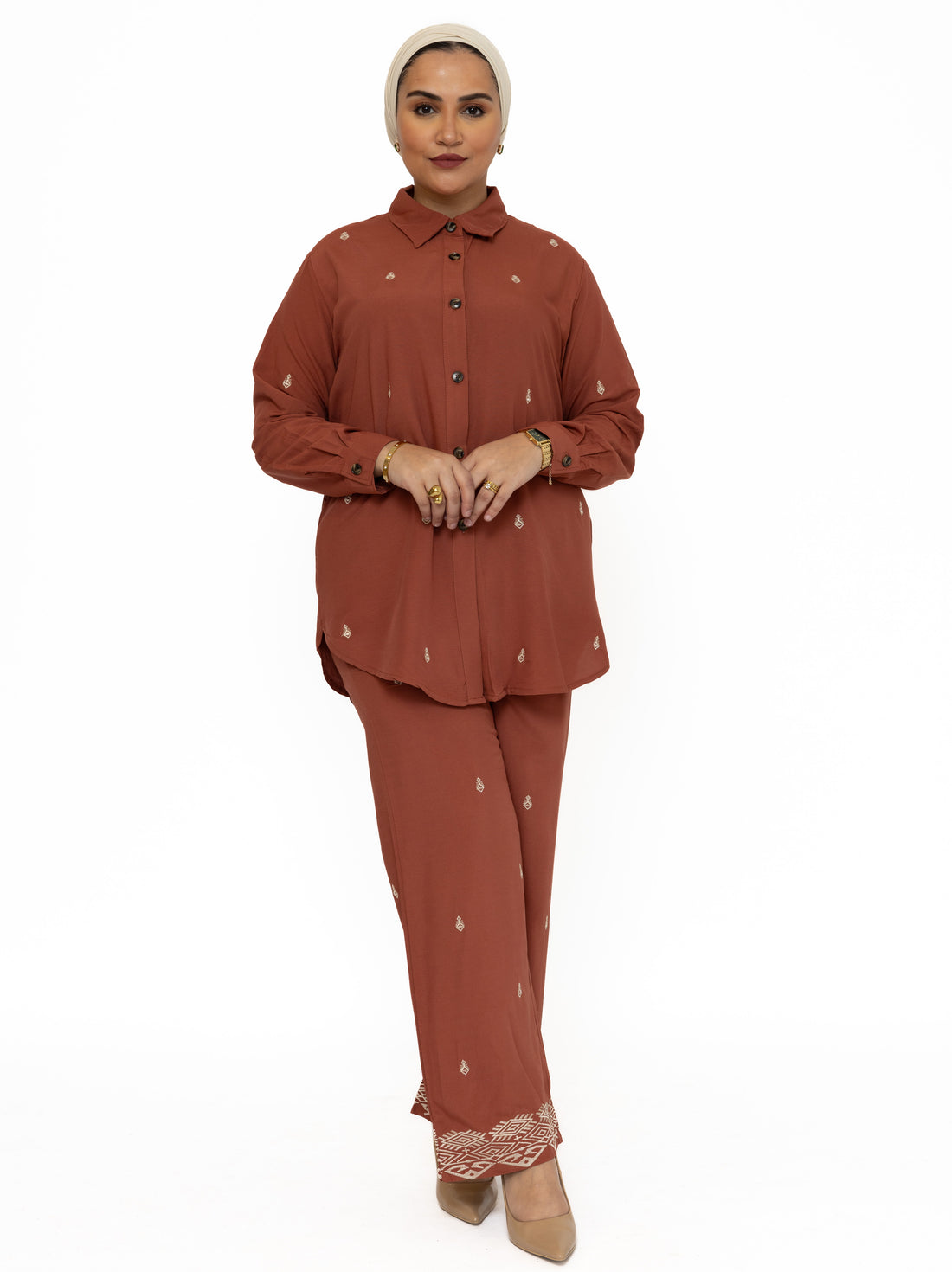 Orient twinset dames – in zwart, khaki of terracotta, maat S/M of L/XL – foto 2