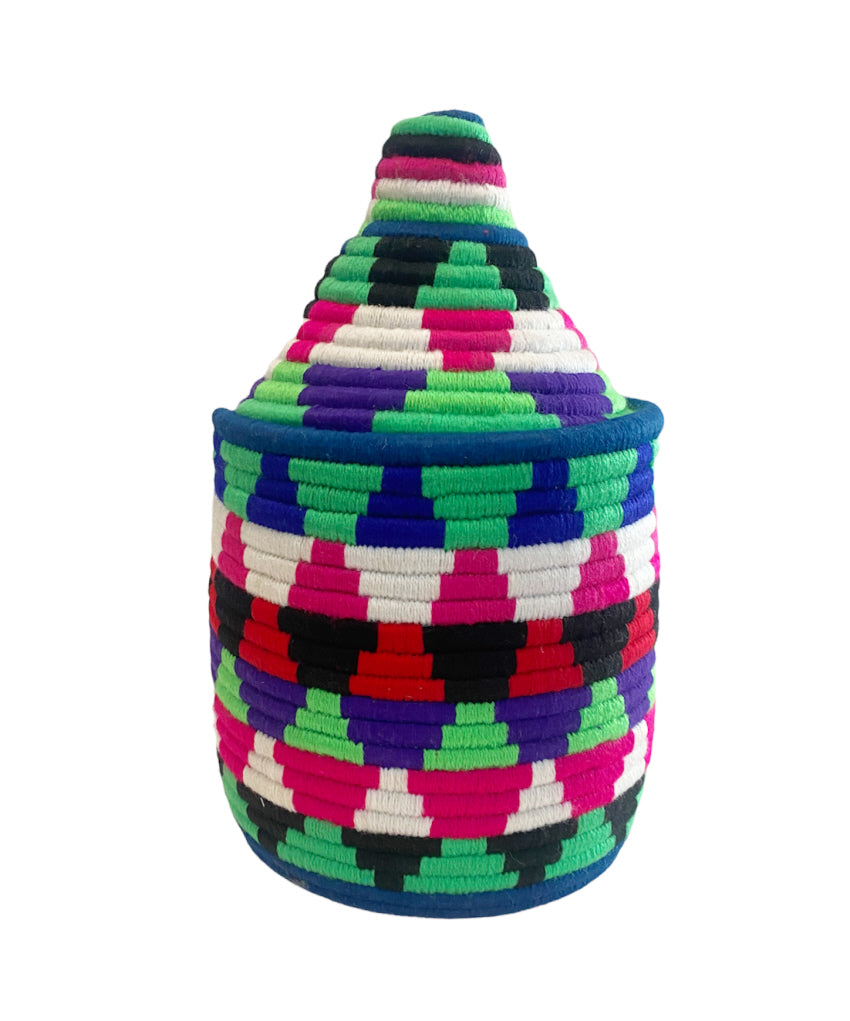 Marokkaanse berber mand met deksel – gekleurd mandje van riet, 25 cm – foto 2