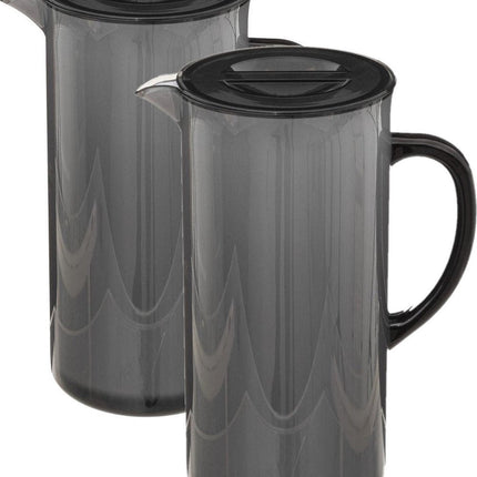 5Five Sapkan/schenkkan karaf - Set van 3x stuks - zwart - met deksel - 1950 ml - kunststof - Limonade/water