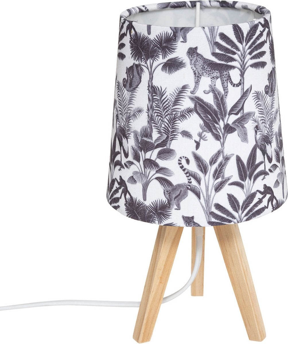 Lampe Jungle Noir Blanc Trépied en Bois