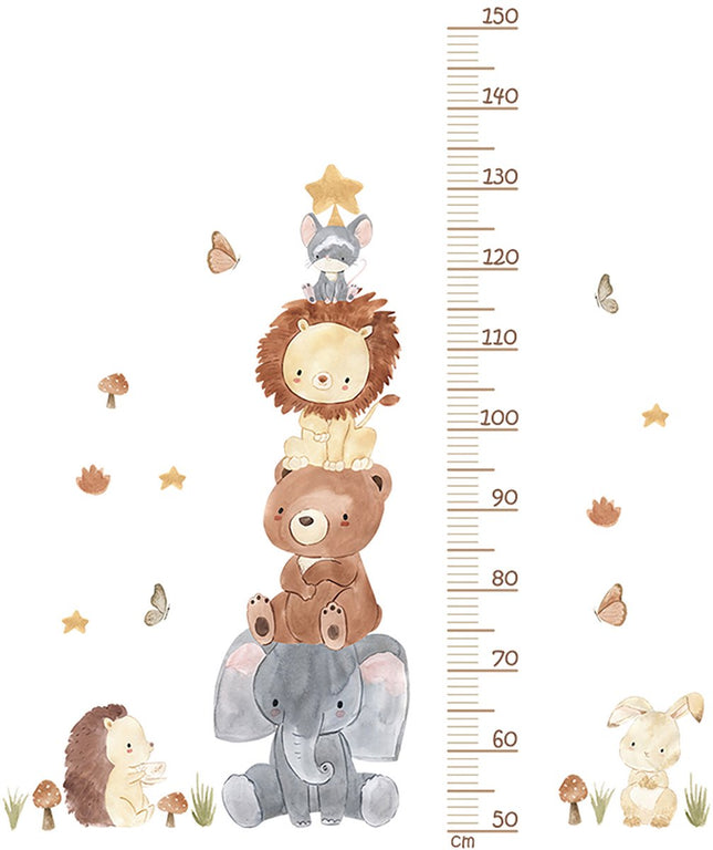 Wandtattoo Tierpyramide Messlatte - Pädagogischer Wachstumsmesser für Kinderzimmer - 50 bis 250cm - Tiermessaufkleber für Kleinkind- und Babyzimmer