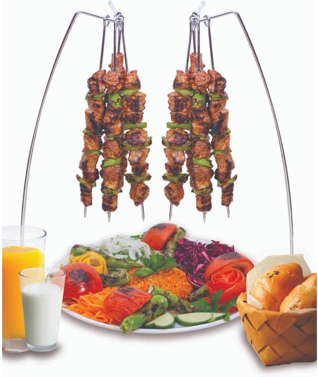 Spiesstandaard set van 2 met 10 spiesen – RVS spieshanger voor de BBQ – foto 3
