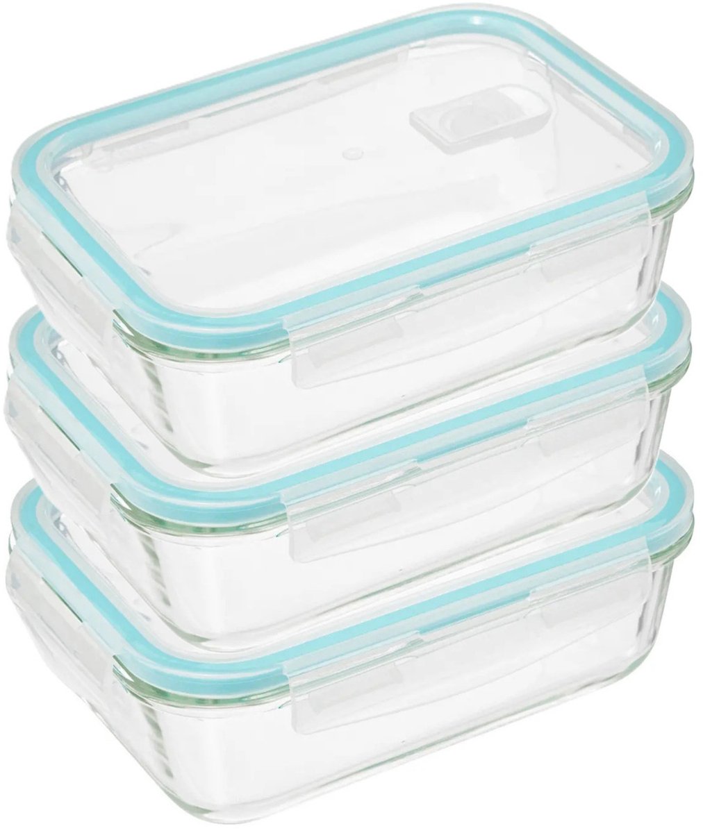 5Five glazen vershoudbakjes met deksel – set van 3, luchtdicht, 1180 ml