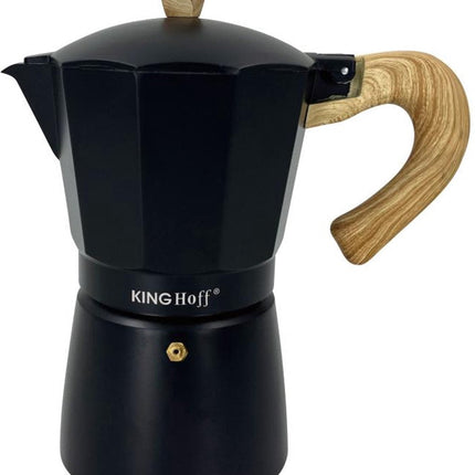 Kinghoff Aluminium Espressomaker KH-1887 – 9 Kopjes – Zwart Met Houten Handvat – Geschikt voor Inductie - 450ml - Percolator
