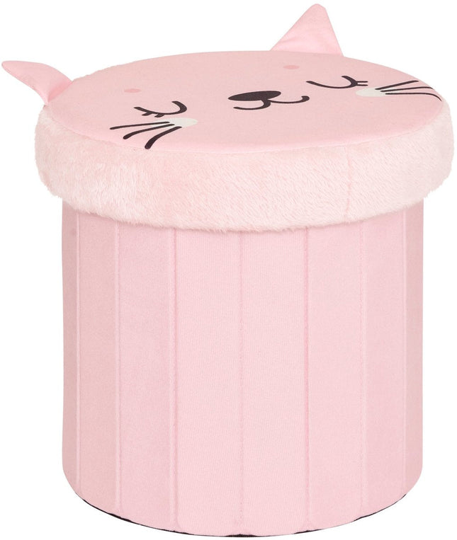 Atmosphera Kat Opvouwbare Poef - Opberger - Ø30xH38cm - Roze