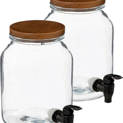 5Five Getränkespender/Limonadenhahn - 2x - 3 Liter - Glas - mit Kunststoffhahn