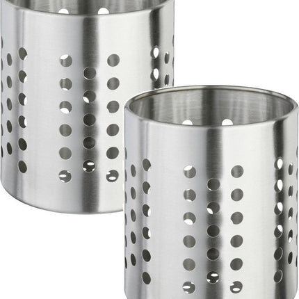 Set van 2x stuks ronde keukengerei houder zilver 13,5 cm van RVS - Keukengereihouder - Pollepelhouder - Spatelhouder