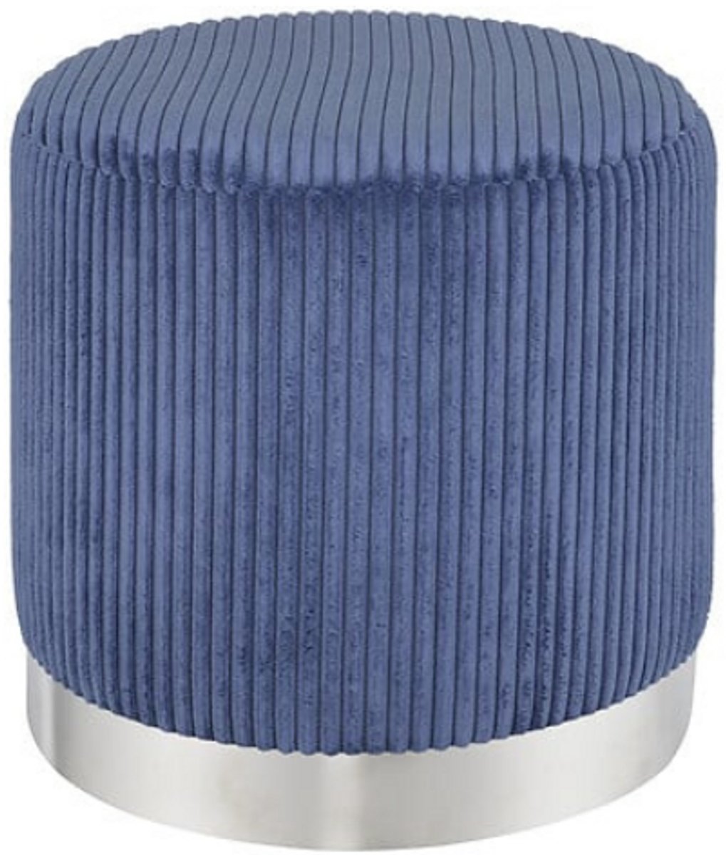 Pouf en velours côtelé Atmosphera Sylia - Ø38xH38 cm - Bleu encre