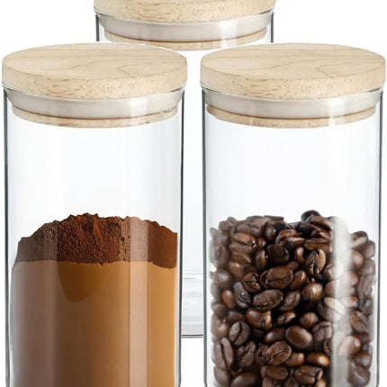 3x Vorratsdosen/Vorratsgläser 1L Glas mit Holzdeckel - 1000 ml - Vorratsgläser mit luftdichtem Deckel