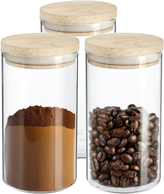 3x Vorratsdosen/Vorratsgläser 1L Glas mit Holzdeckel - 1000 ml - Vorratsgläser mit luftdichtem Deckel