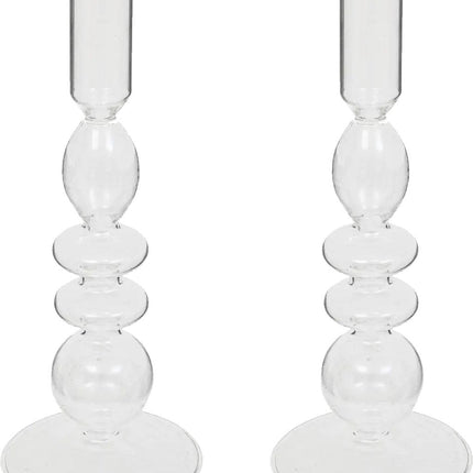 Atmosphera kaarsen kandelaar Murano - 2x - glas - dinerkaarsen - transparant - D9 x H22 cm