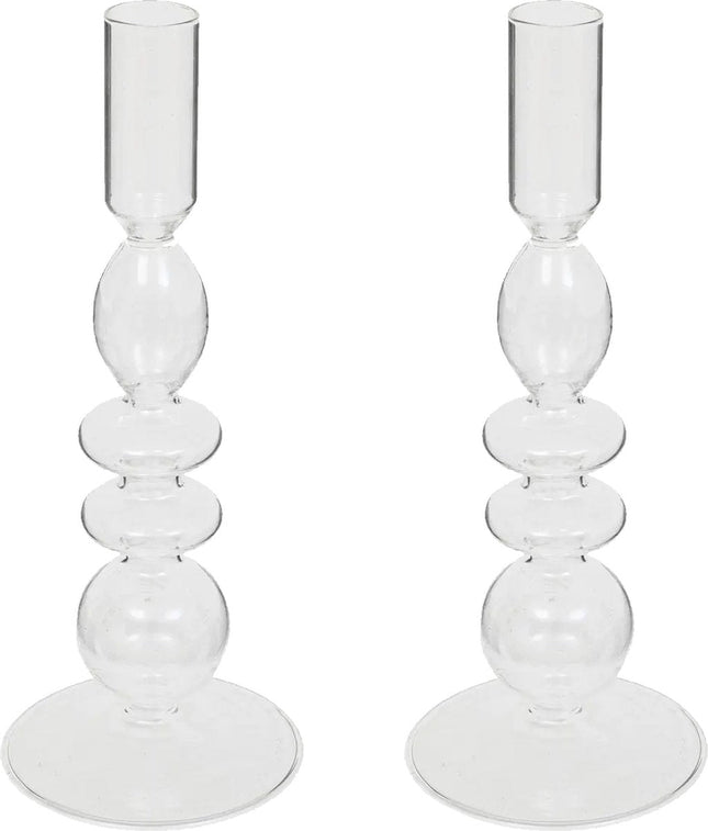 Atmosphera kaarsen kandelaar Murano - 2x - glas - dinerkaarsen - transparant - D9 x H22 cm