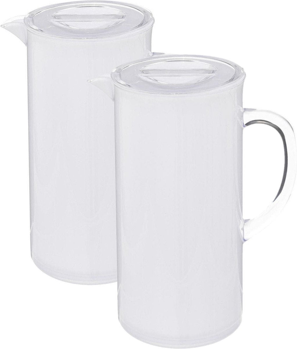 Set of 3x juice jug/pitcher carafes with lid 1950 ml transparent white