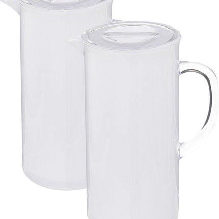 Set van 2x stuks sapkan/schenkkan karaffen met deksel 1950 ml transparant wit