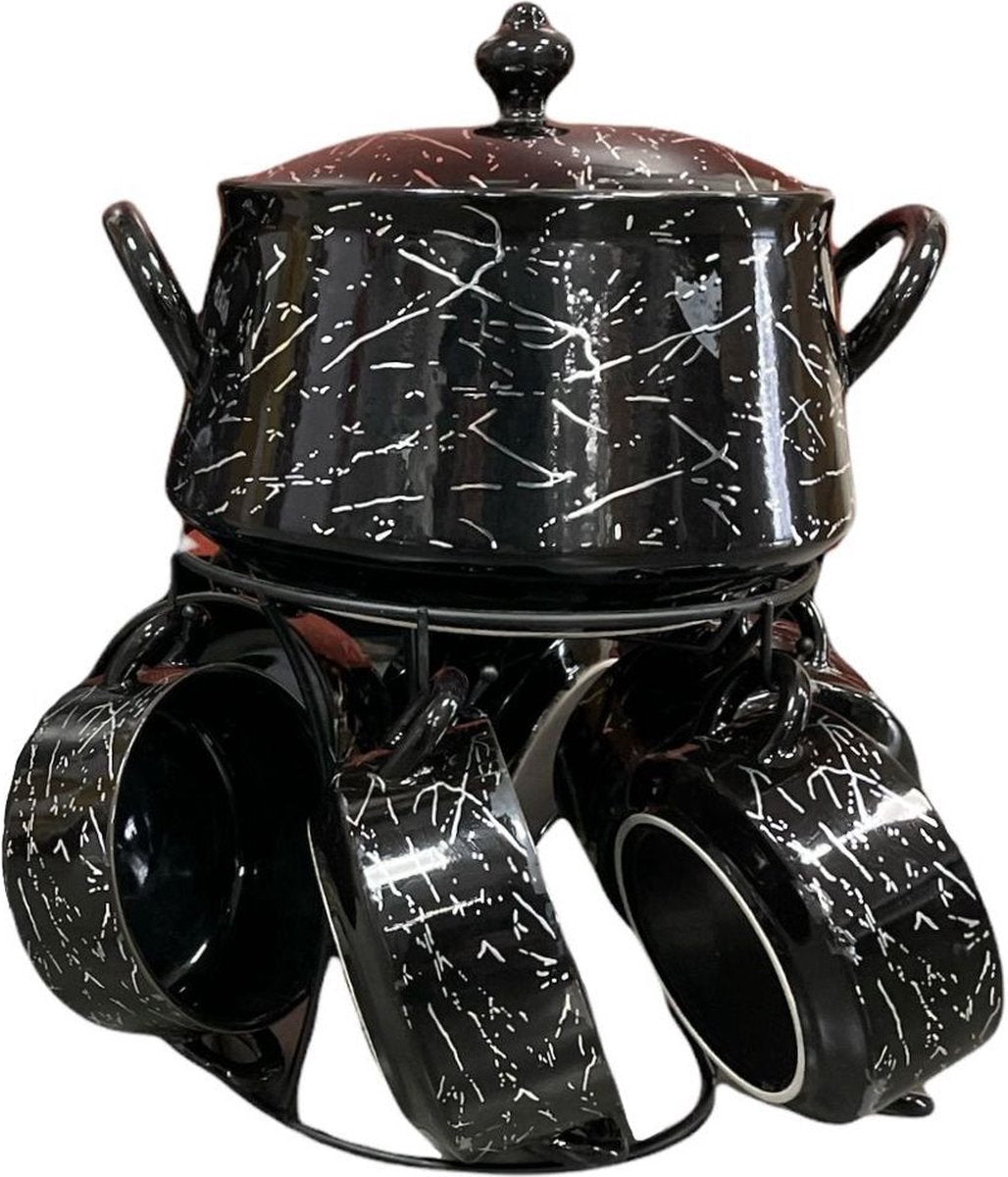 8-piece soup set - Soup tureen - marble black porcelain