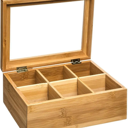 Theedoos/theekist 6-vaks 22 x 15 cm van bamboe hout - Theezakjes doos/kist