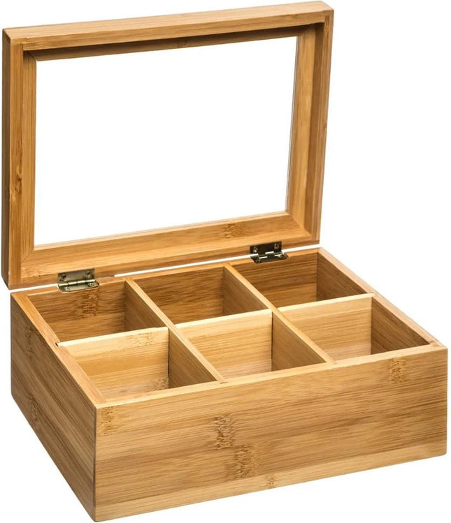 Teedose/Teekiste 6-Fächer 22 x 15 cm aus Bambusholz - Teebeutelbox/-kiste