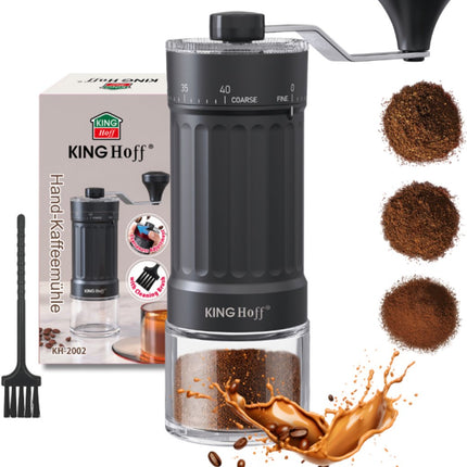 KINGHoff Manuelle Kaffeemühle – Keramische Mahlwerke – Stufenloser Mahlgrad – Kompakt & Tragbar – KH-2002
