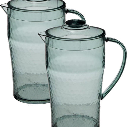 Set van 2x stuks sapkan/schenkkan karaffen met deksel 2 liter transparant groen - Formaat: 20 x 13 x 24,5 cm - Materiaal: kunststof