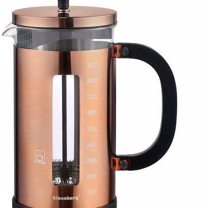Klausberg KB7740 Koffie / Thee Piston - Koper kleur - 1L -  French Press - Hoogwaardige RVS en Hittebestendigglas -