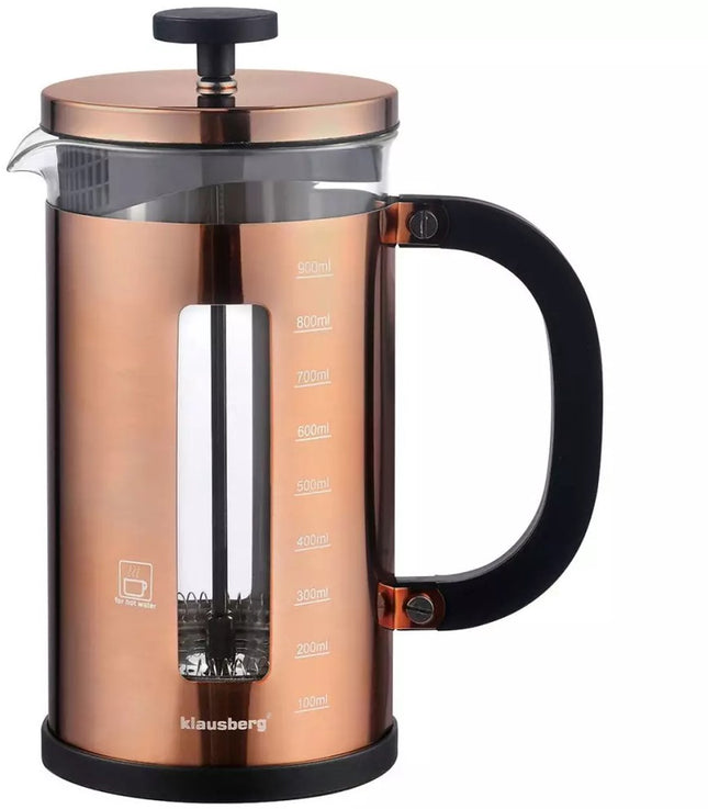 Klausberg KB7740 Kaffee- / Tee-Pistondekanter - Kupferfarben - 1L - French Press - Hochwertiger Edelstahl und hitzebeständiges Glas -