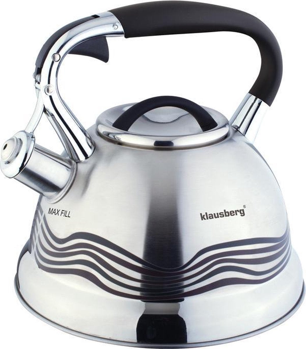 Klausberg KB-7048 fluitketel rvs 2,7 liter – zilver, alle warmtebronnen