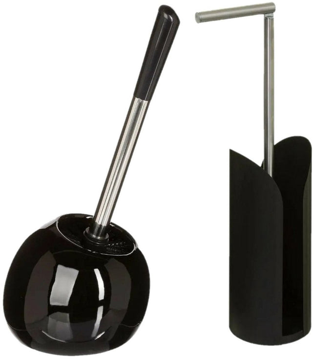 5Five - WC-Bürste - Toilettenbürste - mit Toilettenpapierhalter - Badset - in Schwarz - Dolomit und Metall