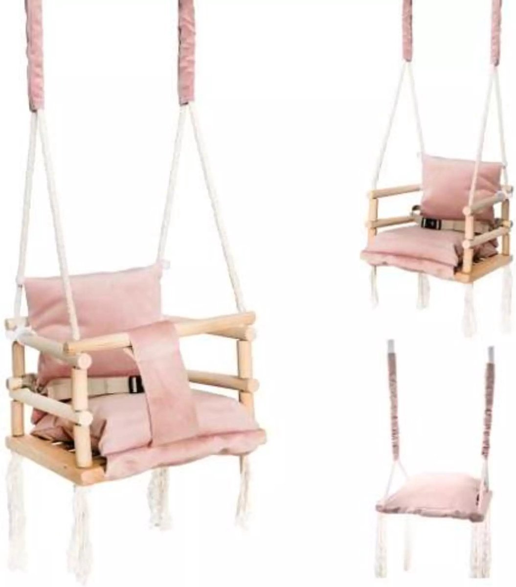 Wooden 3-in-1 swing with cushion - pink