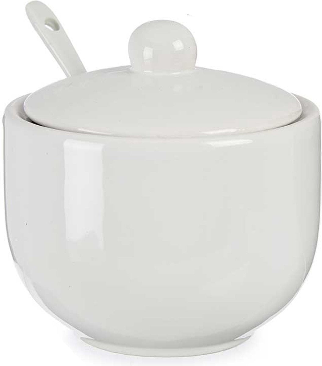 Vessia suikerpot met deksel en lepeltje – wit porselein, 310 ml