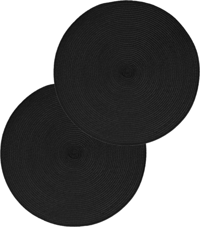 Secret de Gourmet ronde placemat - Set van 4x stuks - zwart - gevlochten kunststof - Dia 38 cm - Onderleggers