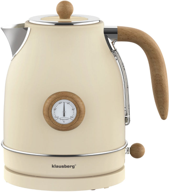 Klausberg KB-9006 Wasserkocher 1.7 Liter Retro Design - Analoges Thermometer - 2200W - 360° Drehbare Basis - Edelstahl 304