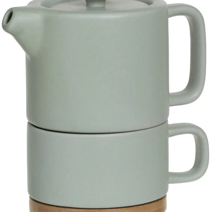 Secret de Gourmet Theepot Penang - Keramiek - met kopje - mintgroen - 10 x 15 cm