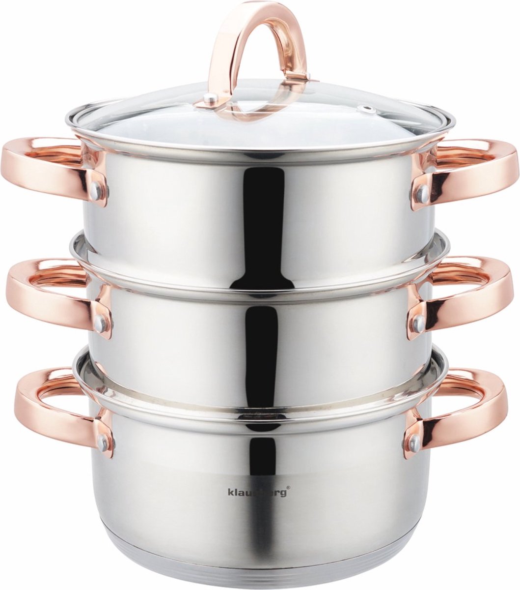 Klausberg 7726 stoompan 4-delig – RVS, 18 cm, 2,5 liter, alle warmtebronnen