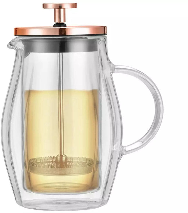 Klausberg Koffie/Tea Piston Maker - Dubbelwandige Glazen Pers - Koperkleur - 0.35L - Glas