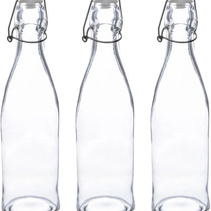 5Five Beugelfles/weckfles - 3x - glas - transparant - luchtdicht - 0.5 liter - waterfles - limonade